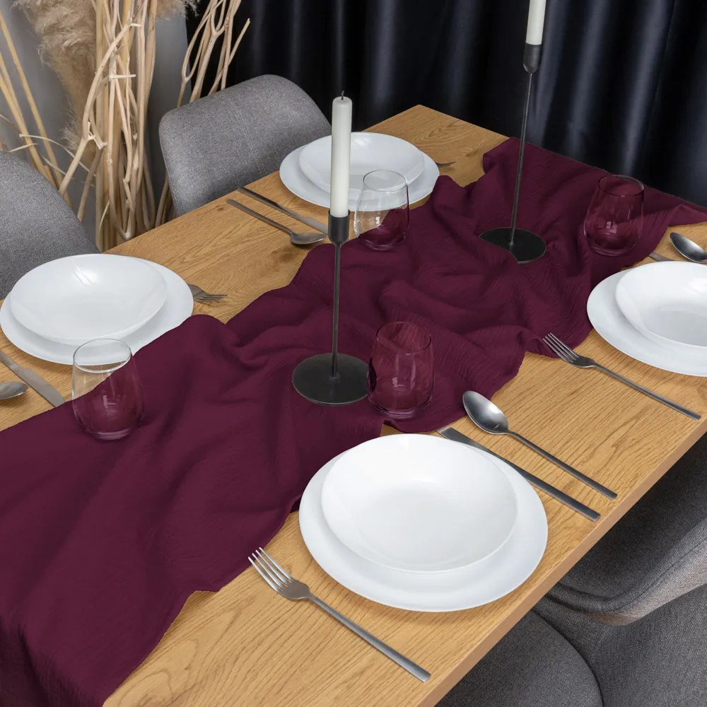 Biante Mušelínový behúň na stôl MSN-044 Burgundská vínová 35x120 cm
