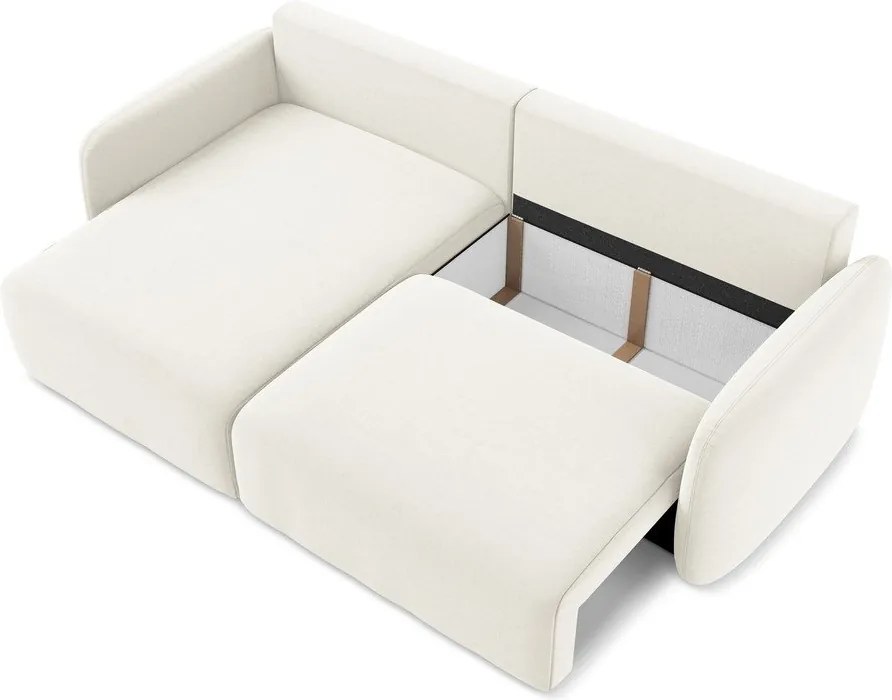 Krémovobiela zamatová rozkladacia/s úložným priestorom rohová pohovka (ľavý roh/s leňoškou) Kalena – Makamii