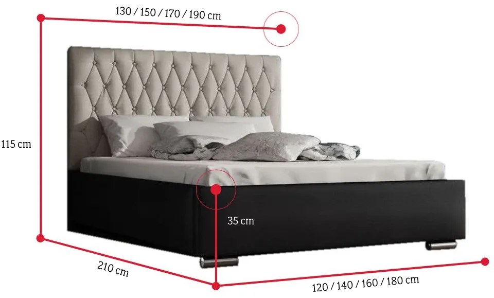 Čalúnená posteľ REBECA, siena 02 s krištálom/dolaro 08, 140x200 cm
