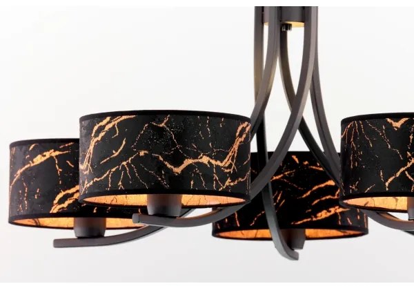 Jupiter 2107- Luster na reťazi ARTHUR 5xE27/15W/230V čierna/oranžová/mramorový dekor