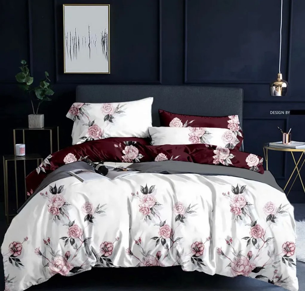 Biele posteľné obliečky s motívom ružových ruží