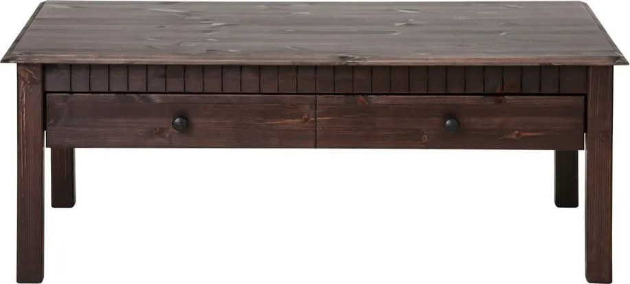 Tmavohnedý konferenčný stolík z masívneho borovicového dreva s 2 zásuvkami Støraa Linda