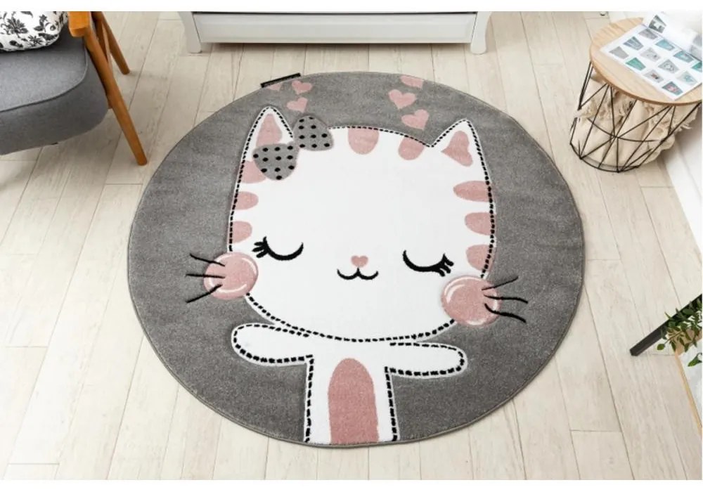 Detský kusový koberec Kitty sivý kruh 140cm