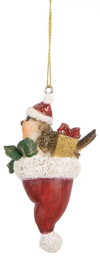 Béžová závesná dekorácia vtáčik v čepke - 5*3*9 cm