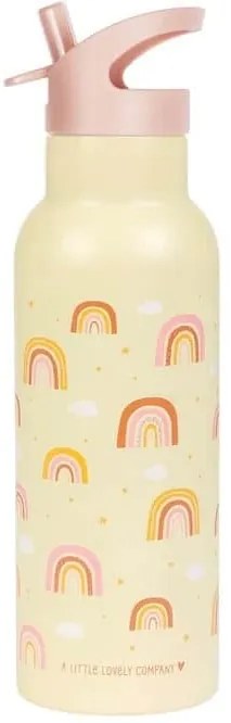 A Little Lovely Company Fľaša na pitie z nehrdzavejúcej ocele so slamkou Rainbows 500 ml
