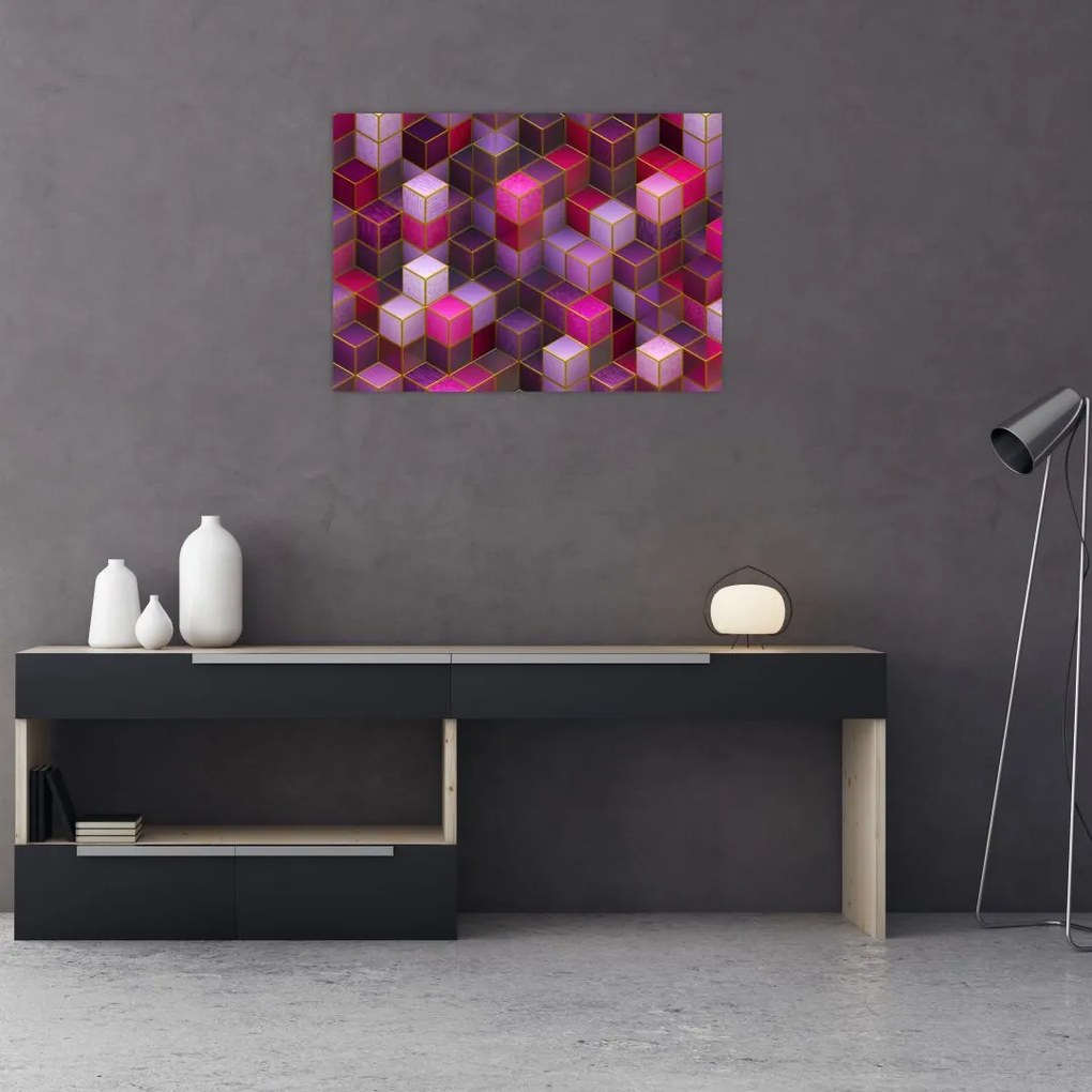 Sklenený obraz fialových kociek (70x50 cm)