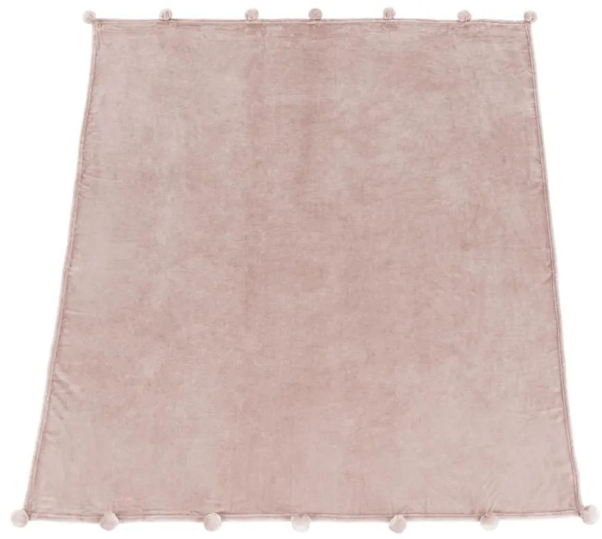 TEMPO-KONDELA LUANG, plyšová deka s brmbolcami, púdrová ružová, 150x200 cm