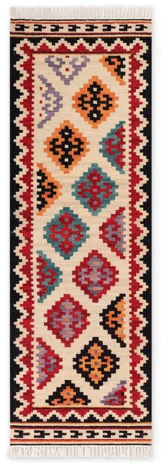 Červený obojstranný ručne tkaný vlnený behúň 60x190 cm Kamal Kian – Nouristan