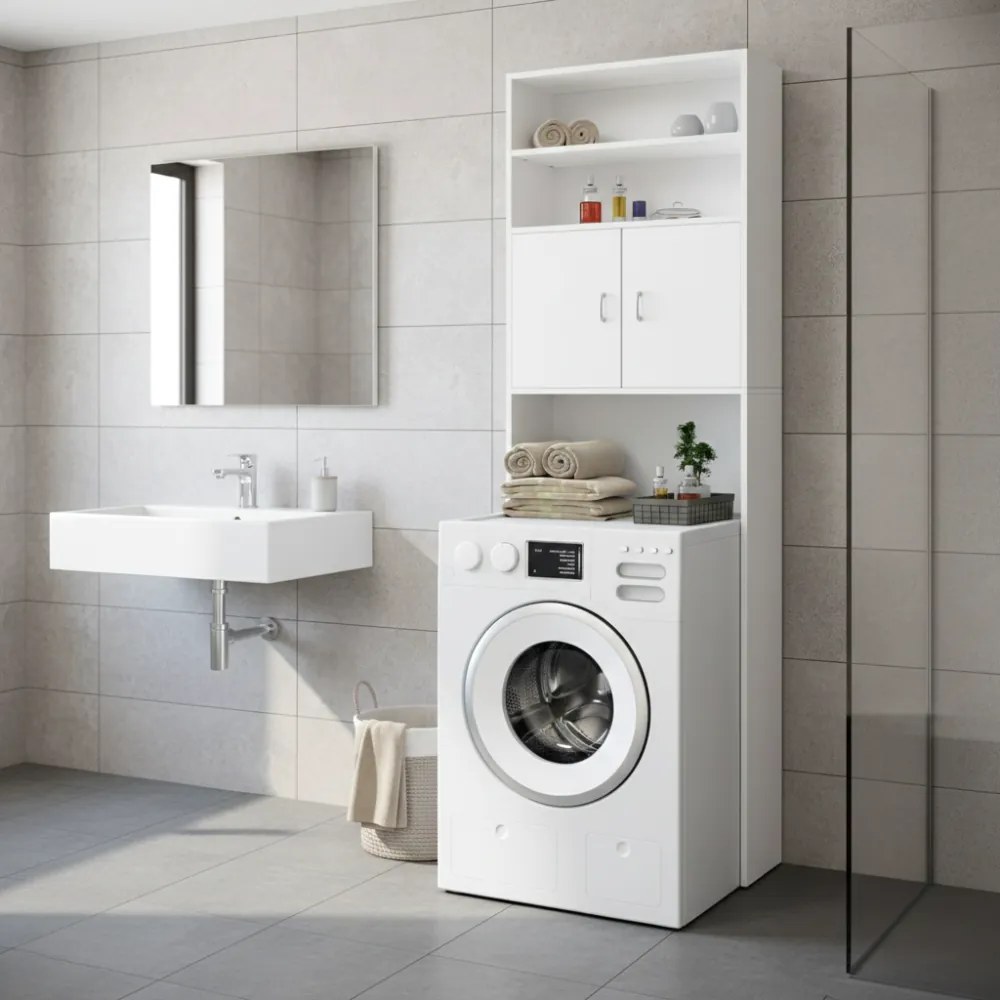 Vysoká skrinka nad práčku SILKE, 185x63x20cm, biela Casaria