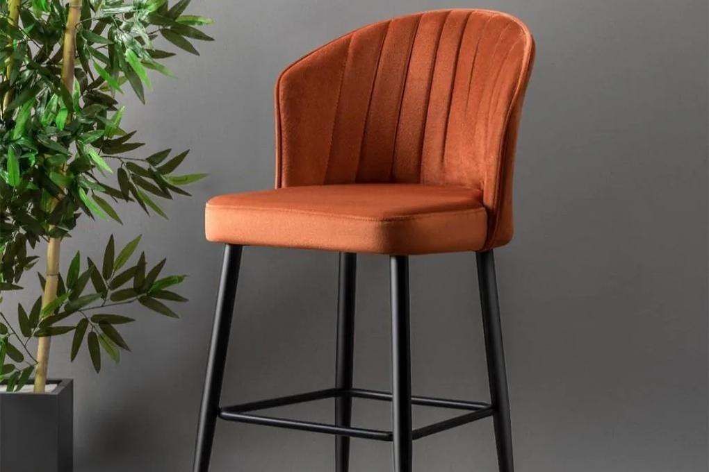 Dizajnová barová stolička RUBI, zamat, hnedá, čierna