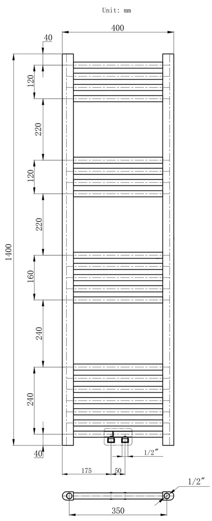 Erga Simple, vykurovacie teleso 1400x400 mm, 469 W, čierna, ERG-LAV-SIMP-14040-BK