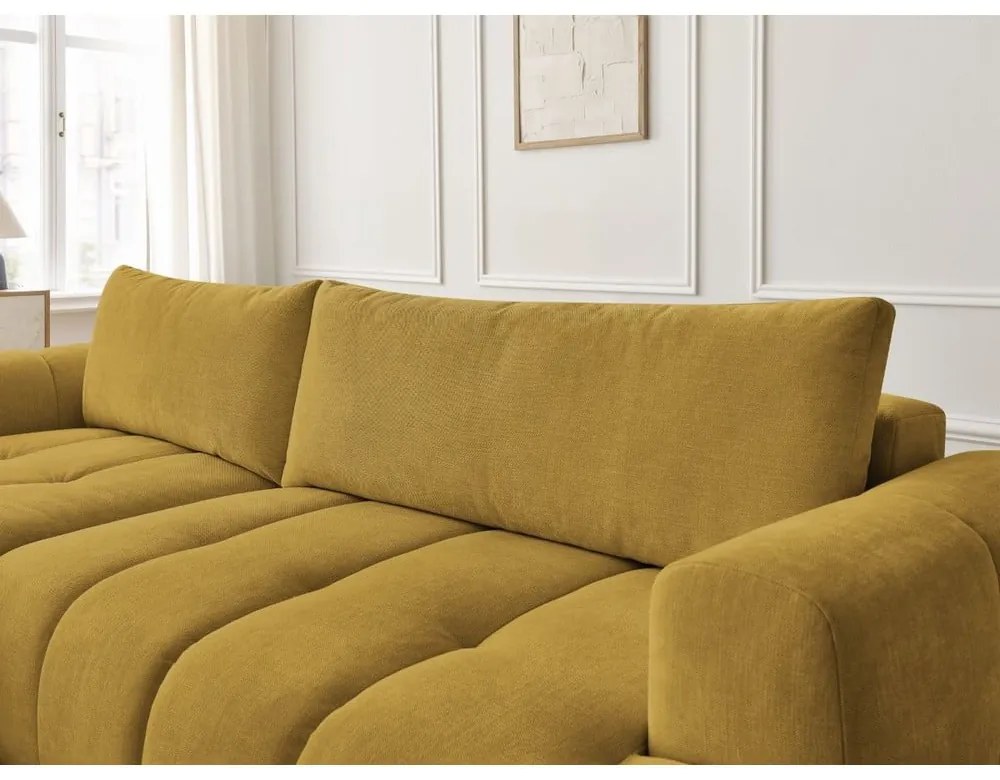 Rozkladacia/s úložným priestorom rohová pohovka v horčicovej farbe (ľavý roh/s leňoškou) Fuji – Bobochic Paris