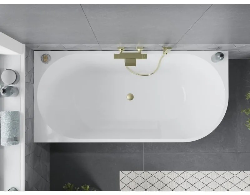Mexen Mia, voľne stojaca rohová vaňa, lavá, 180 x 80 cm, biela, zlatý matný prepad, 52691808000L-55