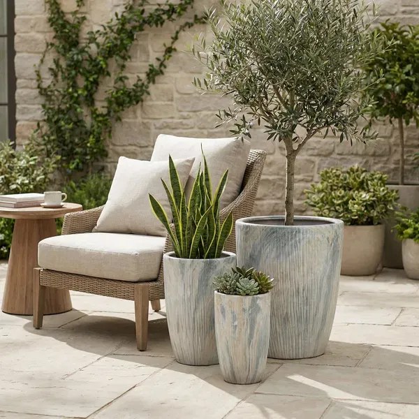 Sada 3 ks květináčů NEVA MARBLE IX béžová/šedá