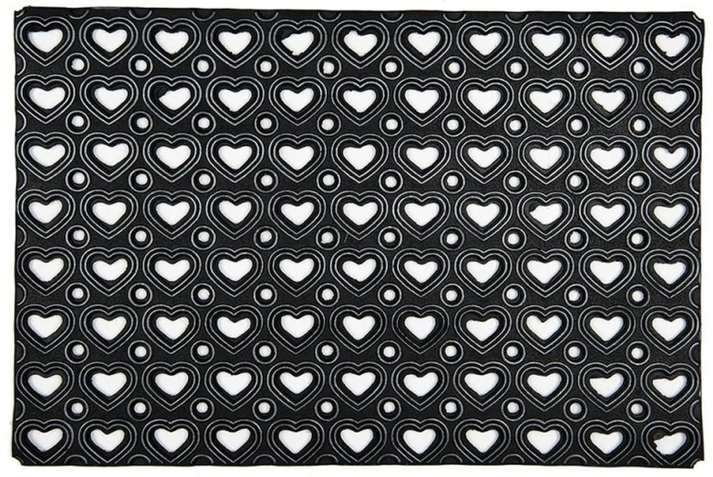 Čierna gumová rohožka so srdiečkami - 60*40*1 cm