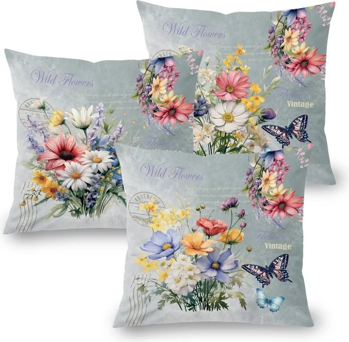 Sada 3 ks obliečok na vankúšiky SPRING FLOWERS 45 x 45 cm