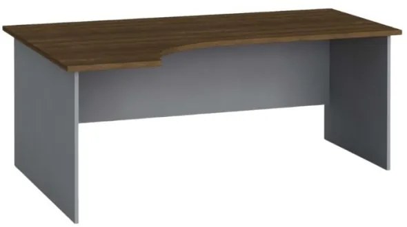 Ergonomický kancelársky pracovný stôl PRIMO FLEXI 180x120 cm, sivá / orech, ľavý