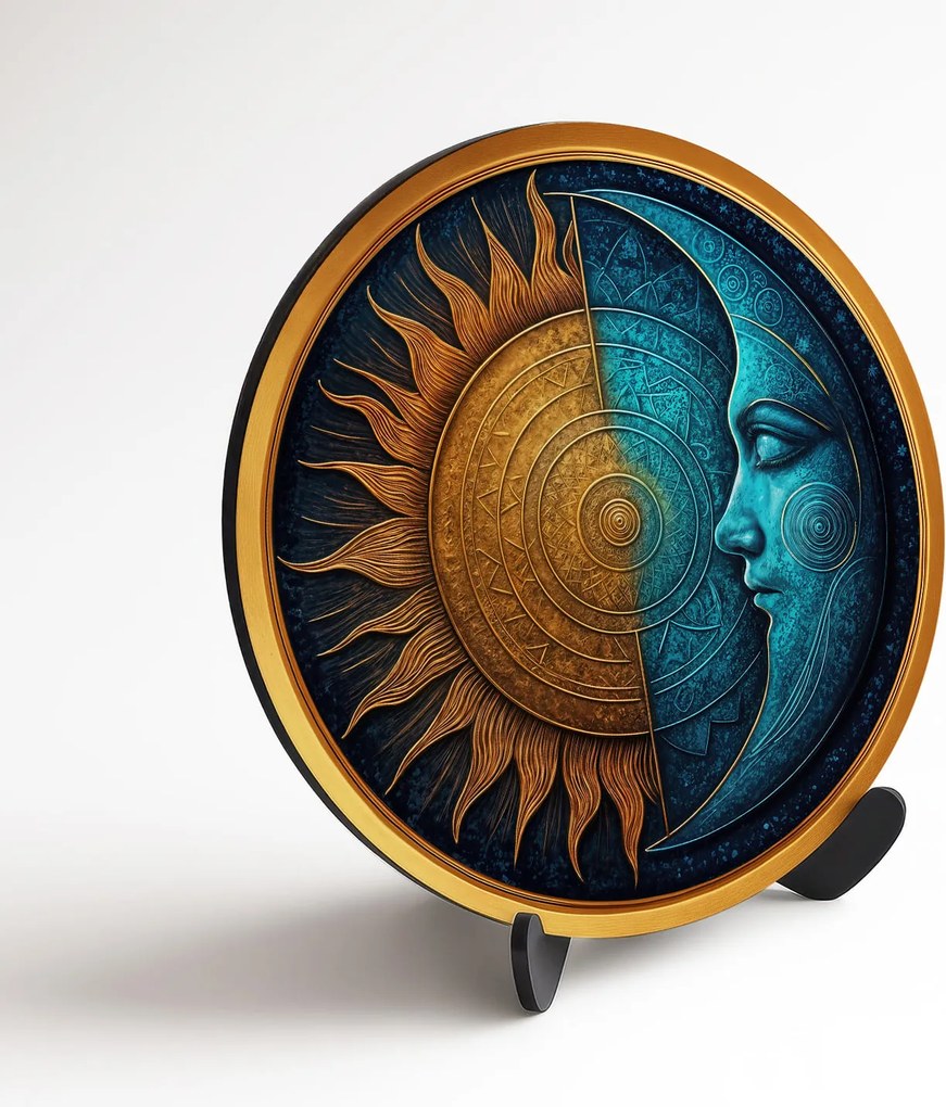 DUBLEZ | Drevený obraz - Slnko a Mesiac