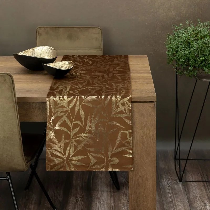 Dekorstudio Elegantný zamatový behúň na stôl BLINK 15 hnedý Rozmer behúňa (šírka x dĺžka): 35x180cm