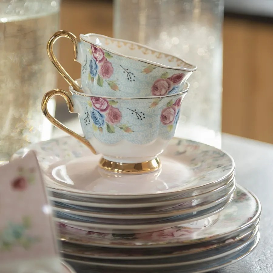 Porcelánová šálka s podšálkou Blue Garden - 12*9*7 / Ø 15*2 cm / 160 ml