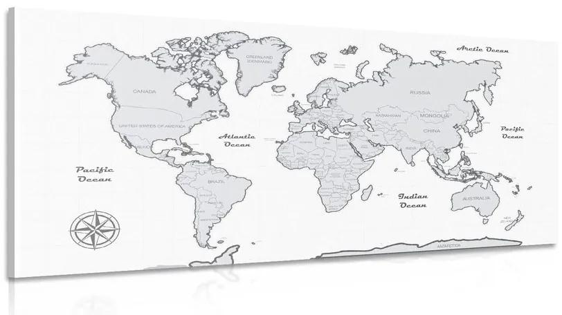 Obraz nádherná čiernobiela mapa sveta Varianta: 100x50