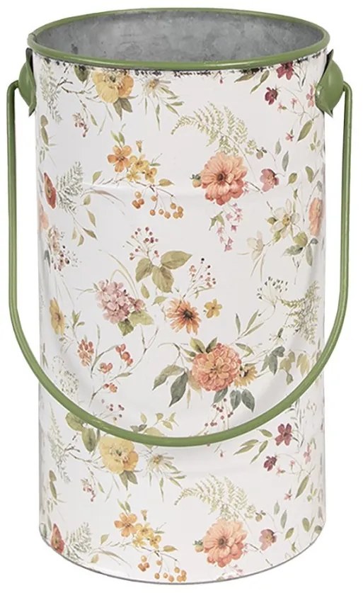 Dekoratívne plechové vedro s kvetinami a vtáčikmi Dahia L - Ø 19*27 cm