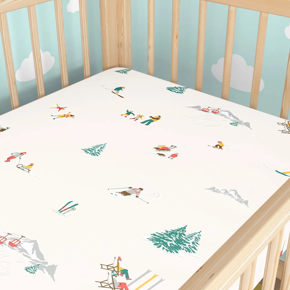 Goldea bavlnená napínacia plachta do detskej postieľky - zimné radovánky 60 x 120 cm