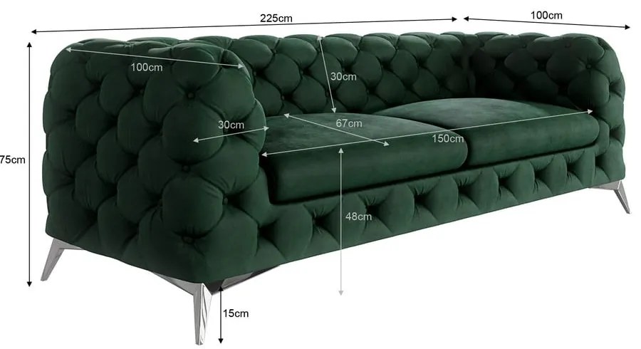 Tmavozelená zamatová pohovka 225 cm Chelsea – Ropez