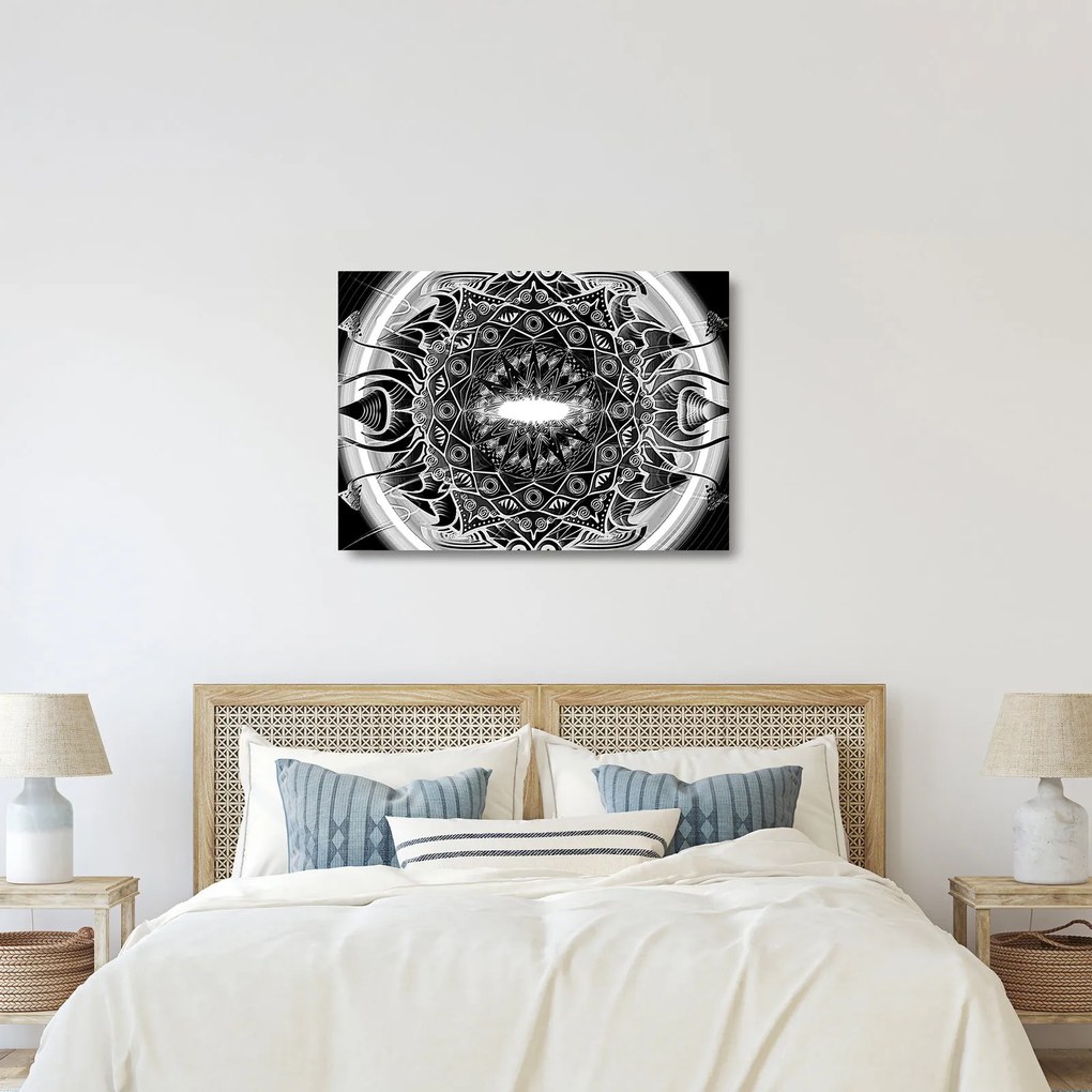 Sklenený obraz čiernobielych ornamentov (70x50 cm)
