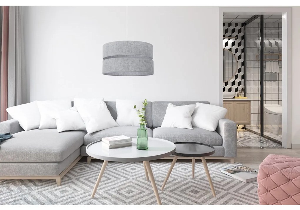 Závesné svietidlo Len, 1x šedé textilné tienidlo, (fi 40 cm), w