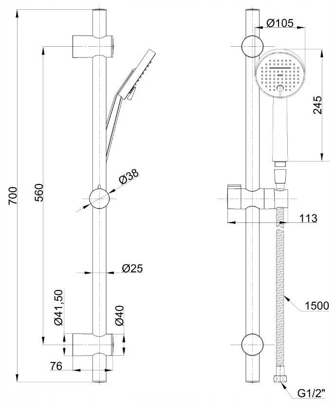 Invena Moonlight, sprchový stĺp s ručnou sprchovou hlavicou, čierna-ružové zlato, INV-AU-77-Z14-V