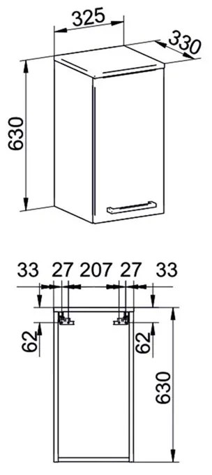 Mereo, Bino kúpeľňová skrinka horná, 63 cm, pravá, biela-dub arlington, MER-CN676