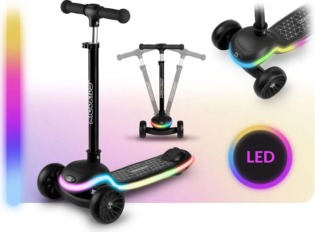 Ricokids Leddi LED balančná Kolobežka pre deti - čierna