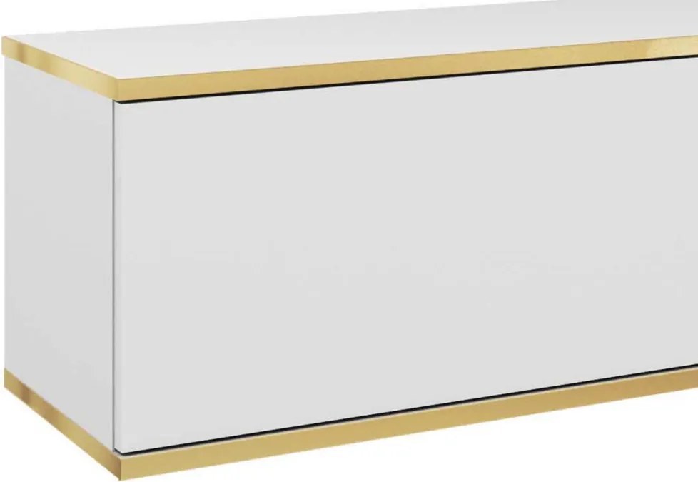 Závesná TV skrinka Orfeo, 135 cm, biela/zlatá