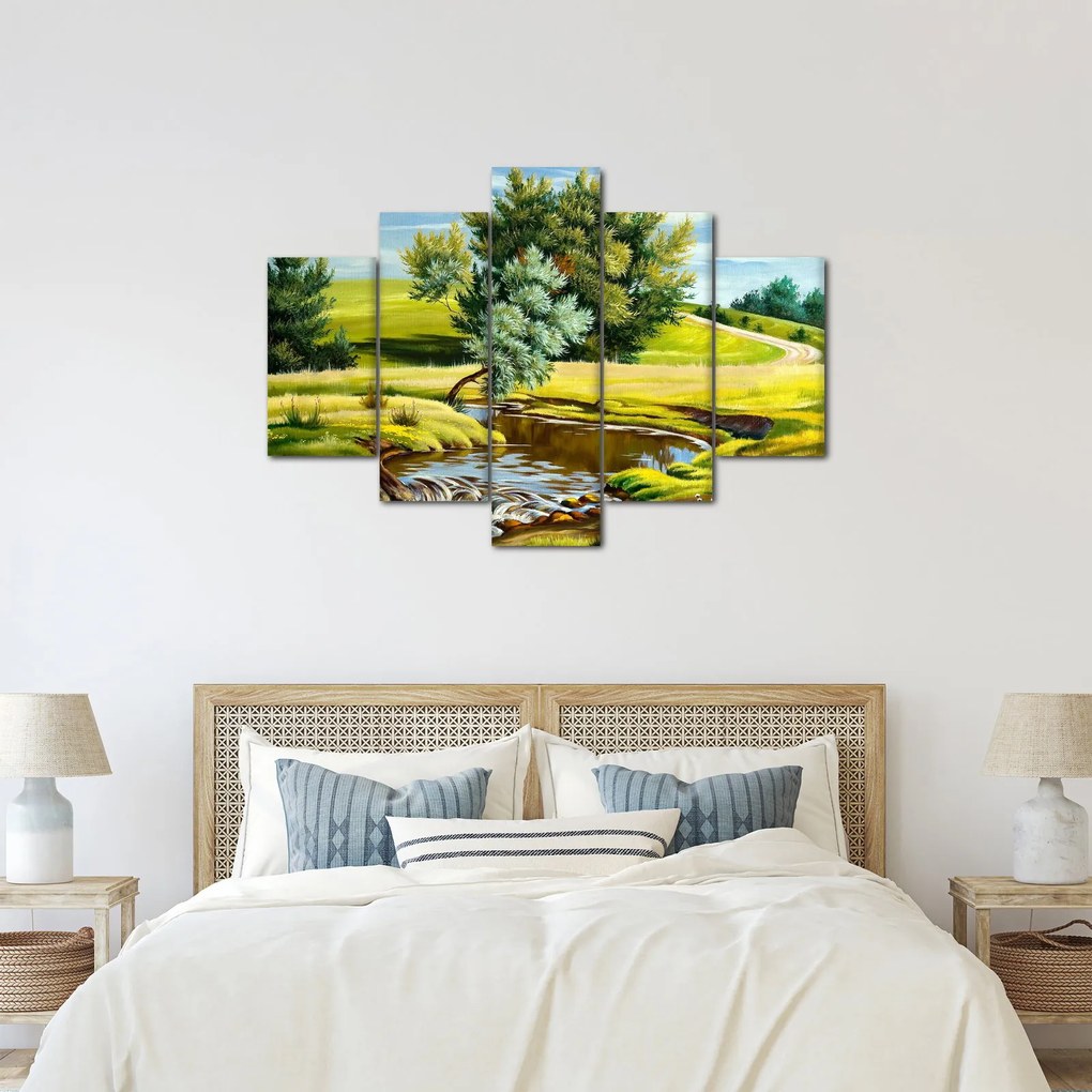 Obraz - Rieka medzi lúkami, olejomaľba (150x105 cm)