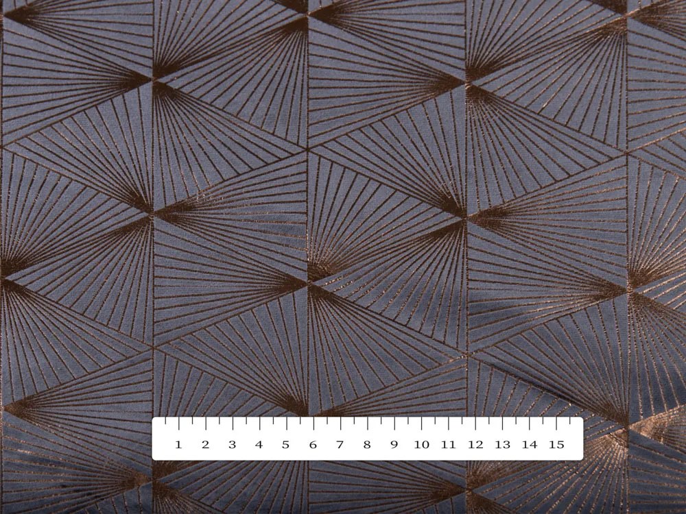 Biante Zamatový záves Isabela IBL-003 Rose Gold trojuholníky na sivom - šírka 135 cm 135x180 cm