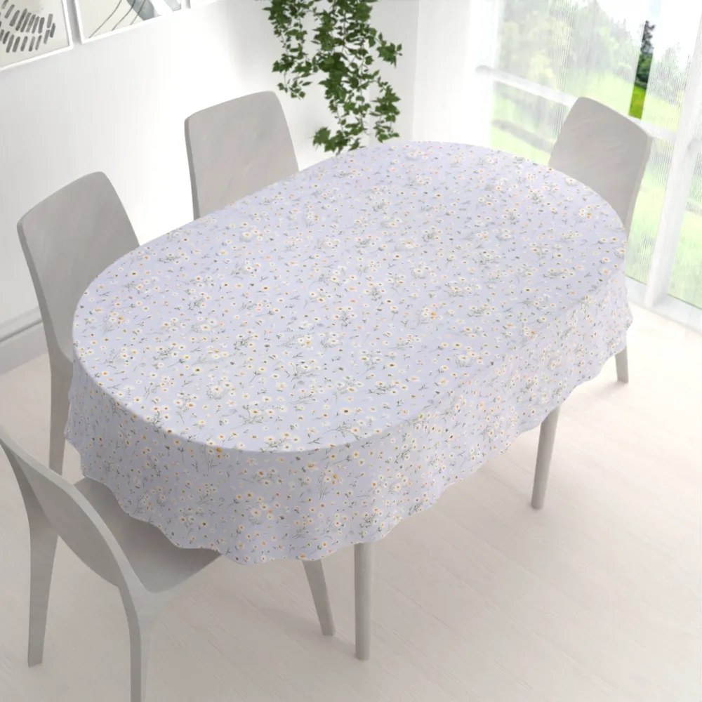 Biante Bavlnený oválny obrus Sandra SA-617 Margarétky na svetlo modrom 80x120 cm