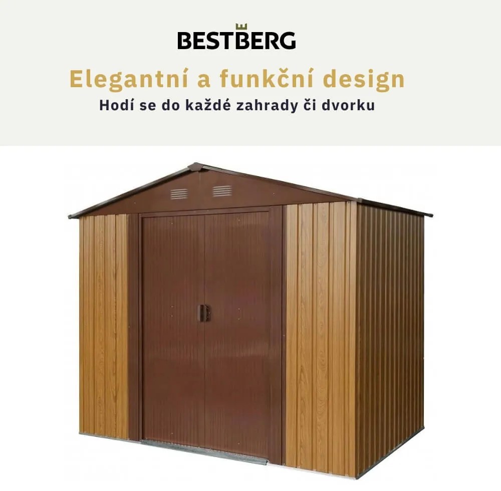 Záhradný domček BestBerg ZDB-4D / 4,1 m² / 236 x 174 x 206 cm / červené drevo / hnedá