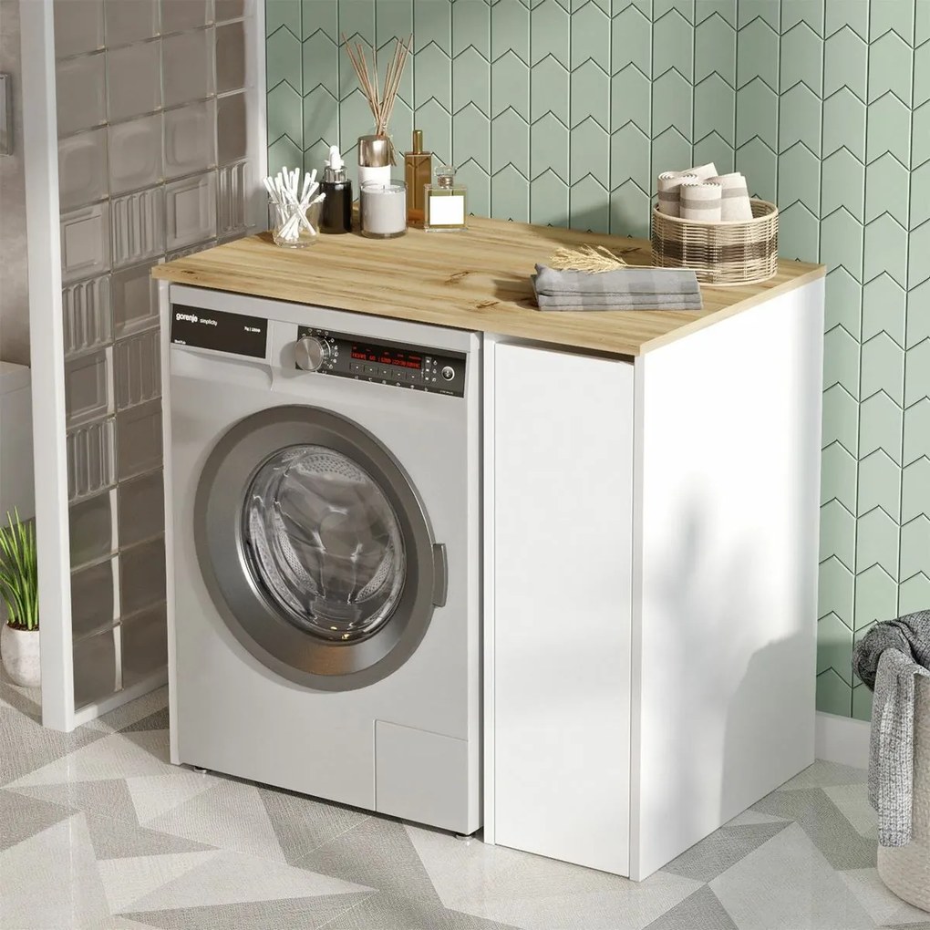 Skrinka na práčku Saly White and Walnut