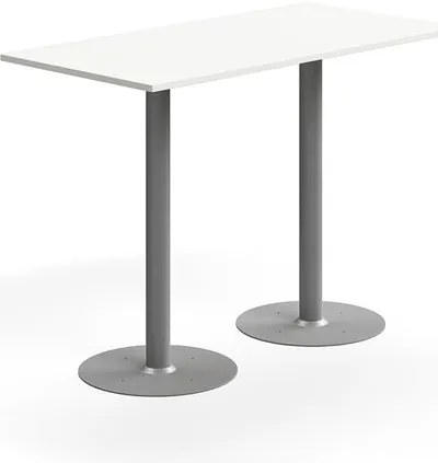 Barový stôl ALVA, 1400x700x1000 mm, s kotvením do zeme, HPL, strieborná/biela