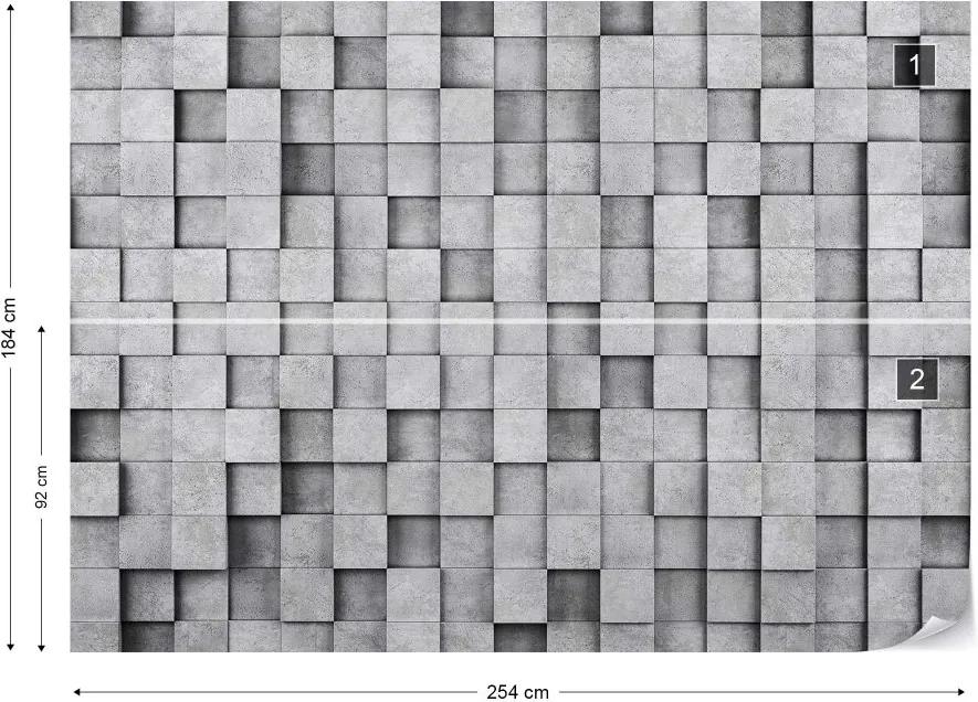 GLIX Fototapeta - 3D Grey Concrete Cubes Modern Texture Vliesová tapeta  - 254x184 cm