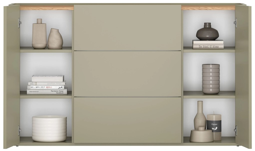 Komoda Elivo 150 cm so zásuvkami - eukalyptus / dub baltic dune