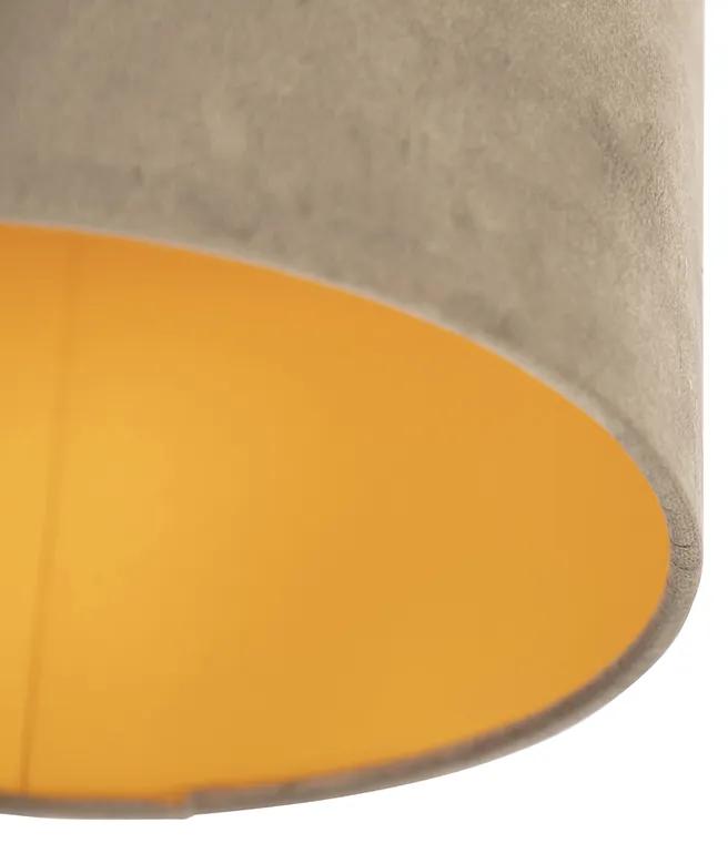 Stropná lampa s velúrovým tienidlom taupe so zlatom 25 cm - čierna Combi