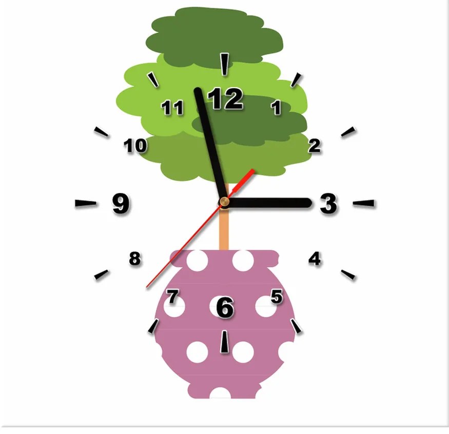 Gario Obraz s hodinami Zelený stromček vo váze Rozmery: 40 x 40 cm