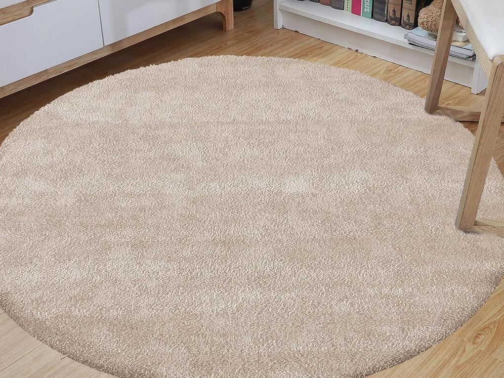 DY Béžový okrúhly shaggy koberec Akron 133cm