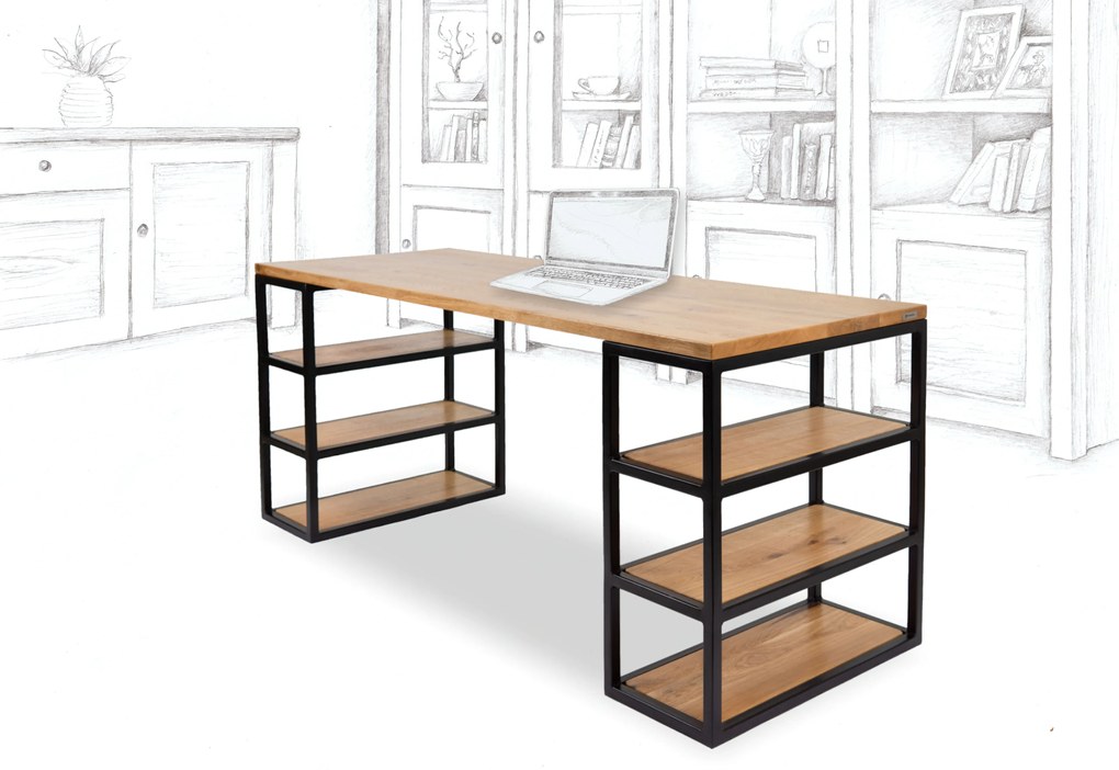 Wooded Pracovní stůl Arvada z masivu DUB Velikost stolu: 170 x 65 cm, Barva kovu: Černá