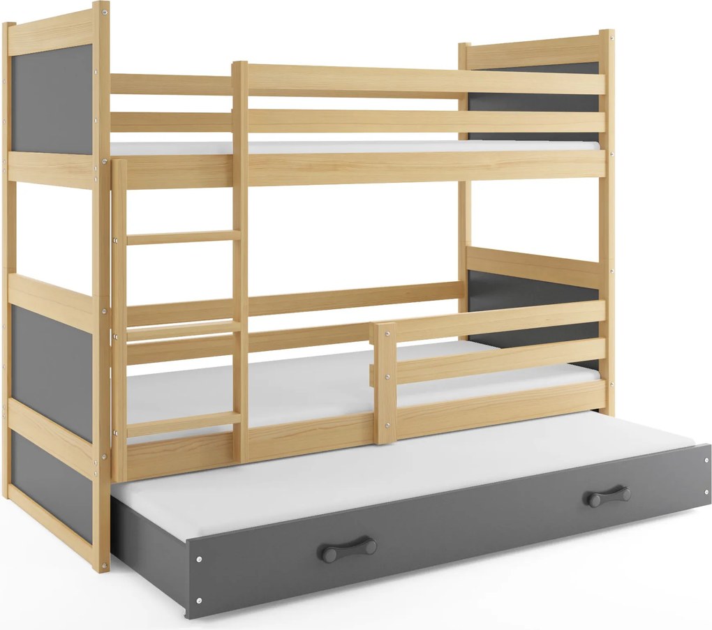 Poschodová posteľ s prístelkou RICO 3 190x90 Borovica - Grafitová