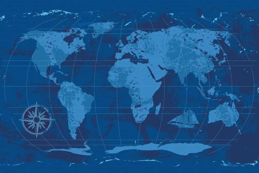 Tapeta rustikálna mapa sveta v modrej farbe - 375x250