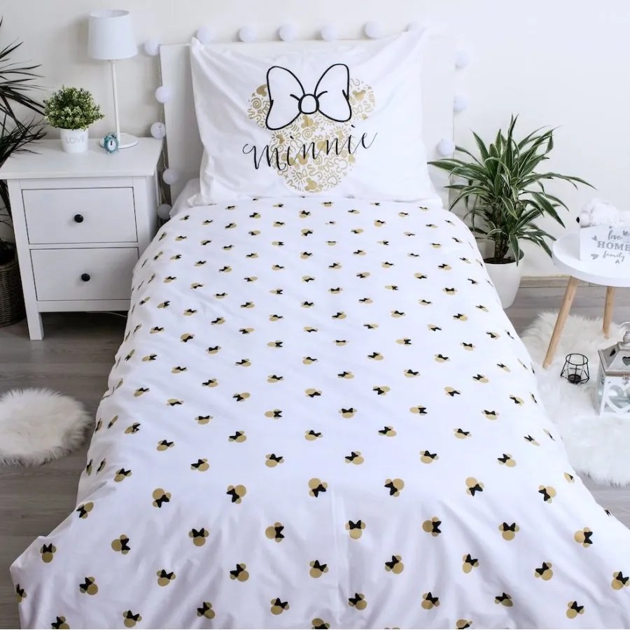Bavlnené posteľné obliečky Minnie Mouse so zlatou potlačou - 100% bavlna - 70 x 90 cm + 140 x 200 cm