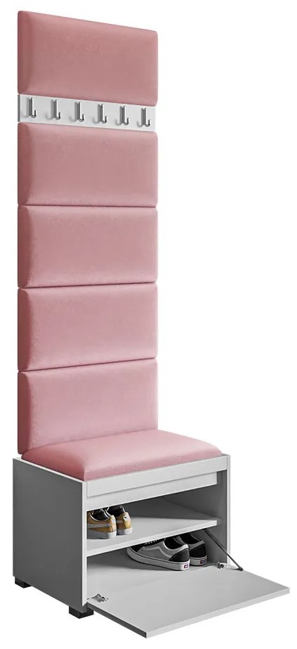 Nábytok do predsiene Kendora 60 (s 6 ks. čalúnených nástenných panelov Pazara 60x30) (ekokoža soft 017 (biela). Vlastná spoľahlivá doprava až k Vám domov. 1054011
